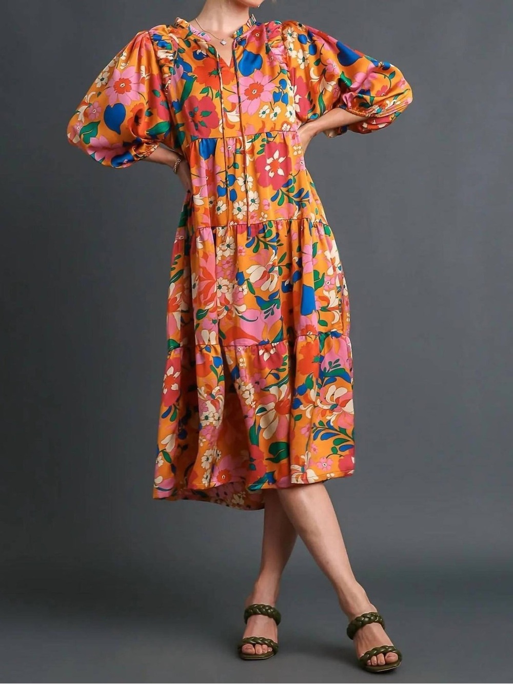 Umgee Satin Floral Babydoll Dress